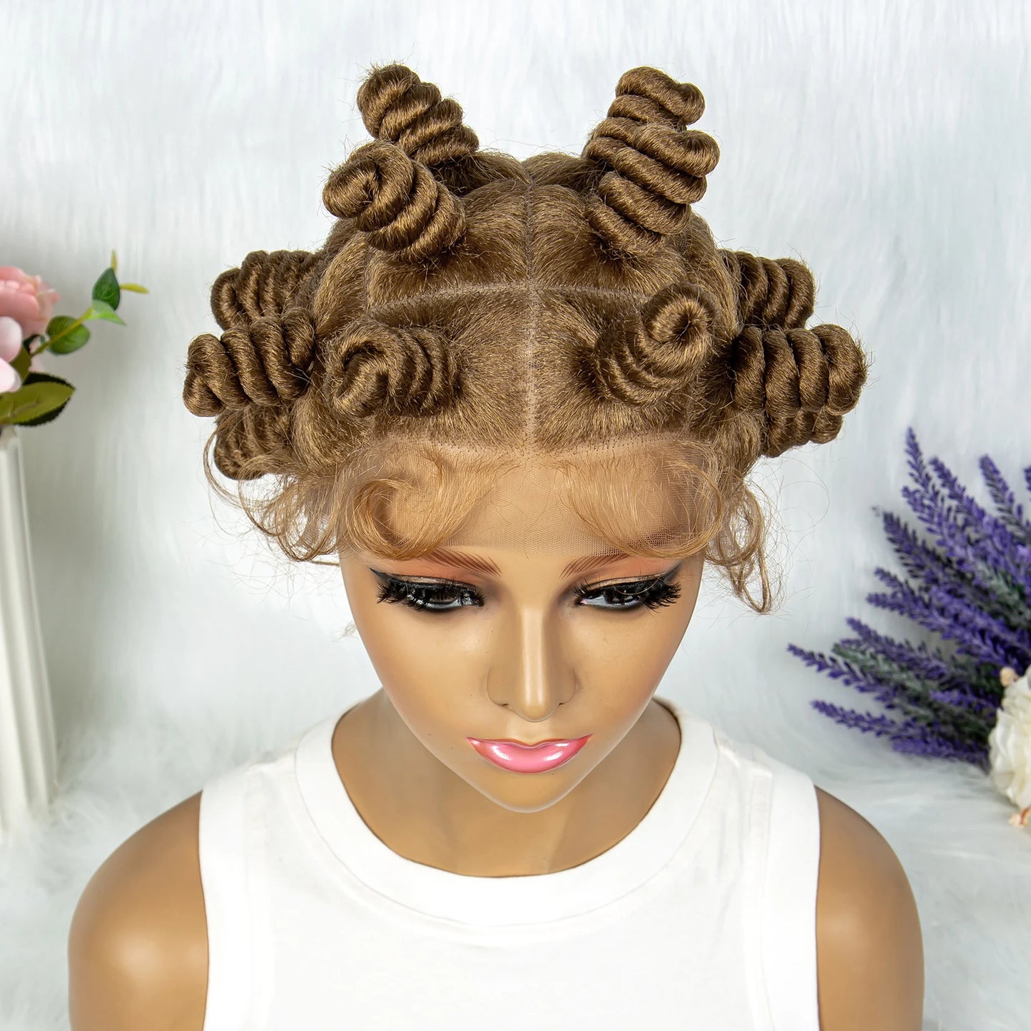 Knotless Braids Wig with Twist Buns | Full Lace African Braiding Hair Luxegan