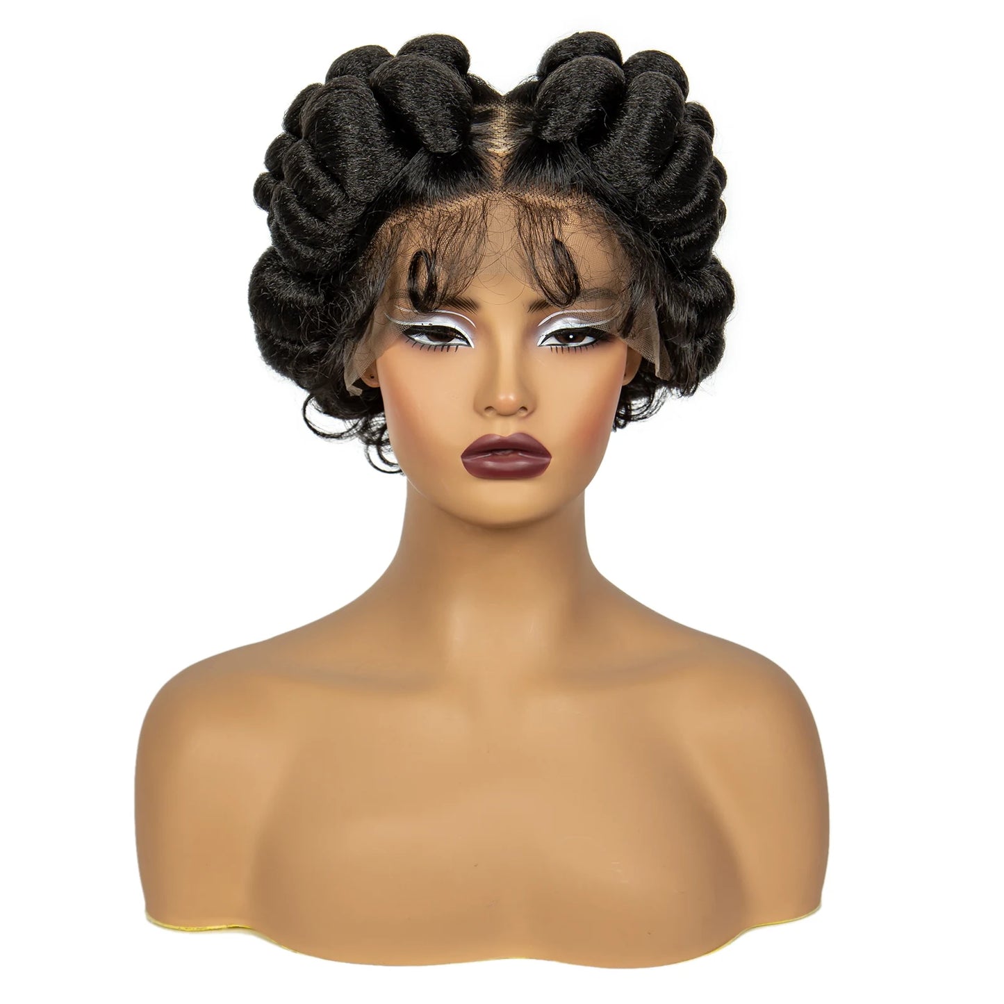 Short Cute Bantu Knotless Braids Wig | Transparent Full Lace | Handmade Luxegan