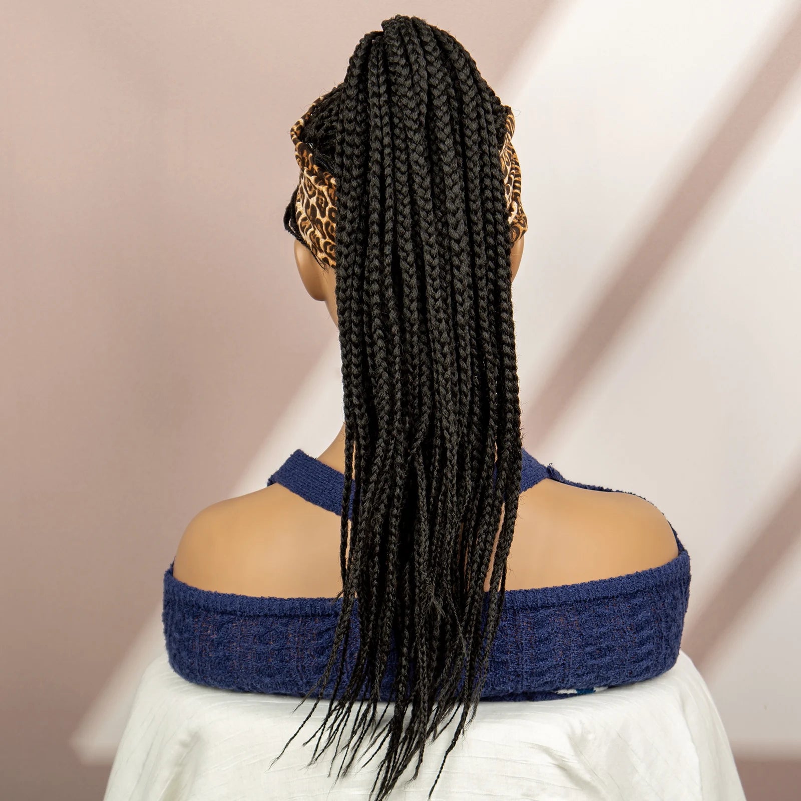 Bangs Ponytail Braided Wig with Headband | 27/613 Leopard Print Hair | Synthetic Daily Use Wig | Long Braids