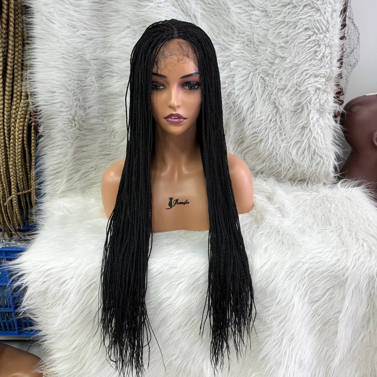 Knotless Box Braids Synthetic Lace Front Wig 28" | Straight | Heat Resistant | Kanekalon Hair | For Black Women