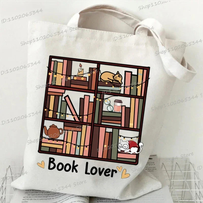 Books and Flower Print Canvas Tote | Casual Reusable Shopping Bag Luxegan
