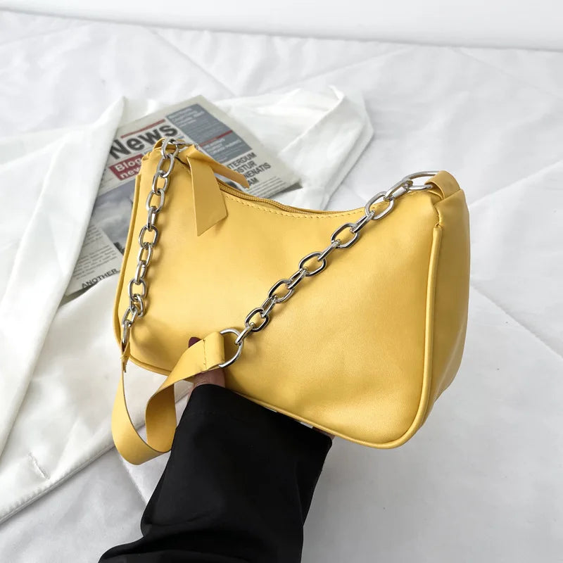 Shoulder Bags Women Underarm Chain Bag | PU Candy Colors Zipper Summer Simple Students Daily Casual Handbags Luxegan