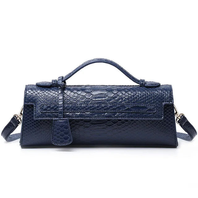 Hot Brand Design Serpentine Handbag | Luxury Ostrich & Snake Print Shoulder Bag | Fashionable Long Flap Messenger for Work, Travel & Parties Luxegan