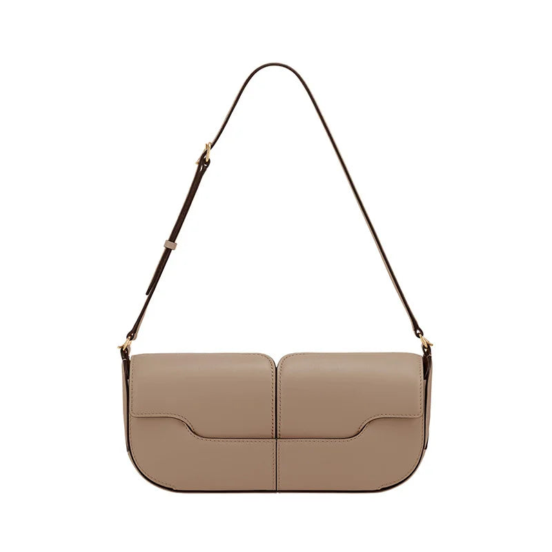 French Chic Compact Horizontal Saddle Bag | Luxury Woman Shoulder Underarm Stick Bag (Classic Long Clutch & Handbag) Luxegan