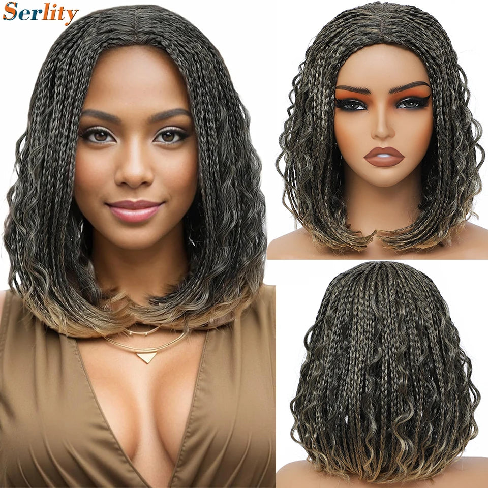 New Style Bob Box Braided Wigs For Black Women 12inches Synthetic Box Braids Crochet Hair Wigs On Sale Clearance Short Black Wig Luxegan