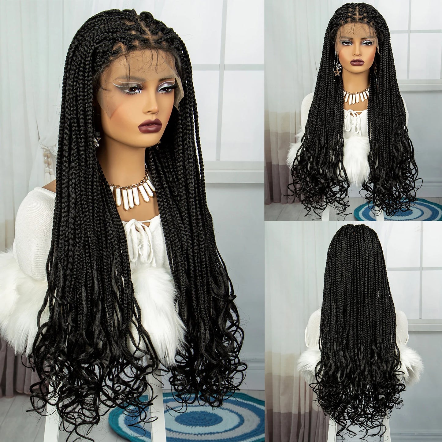 36" Knotless Box Braids Wig with Wavy Ends | Blended Braids | Lace Front Luxegan