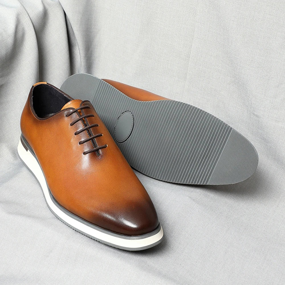 Men's Classic Whole Cut Oxford Shoes | Genuine Cowhide Leather Black & Brown Casual Sneakers (Breathable) Luxegan