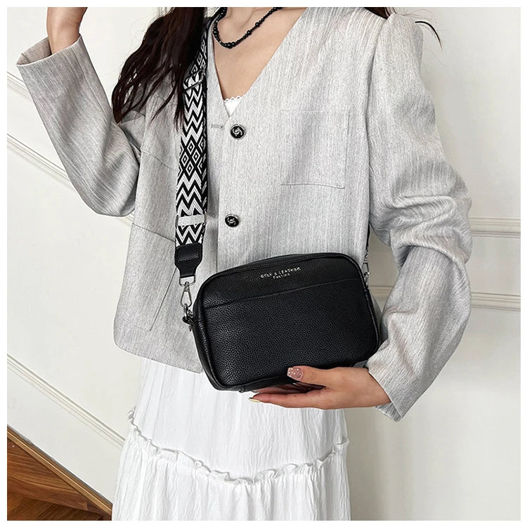 Wide-Strap Crossbody Bag | Casual Solid Color Satchel Luxegan