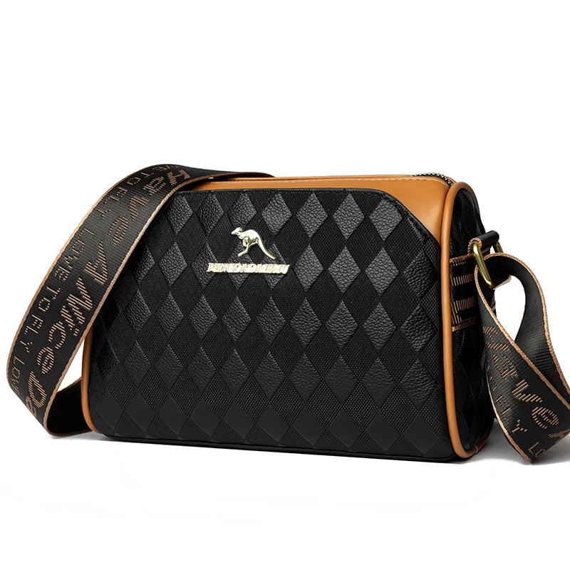 PU Leather Plaid Barrel Bag | Soft Casual Underarm Crossbody Messenger Bag Luxegan