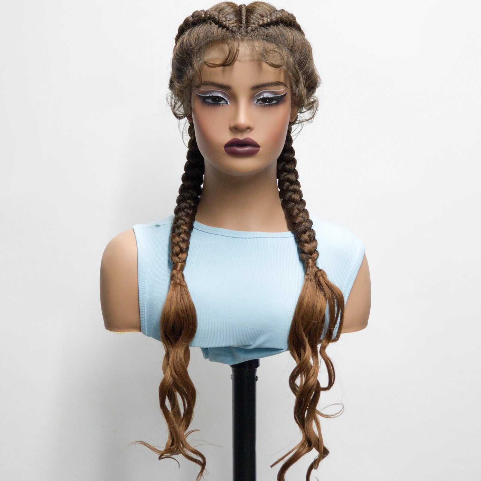 34" Twist Braids Wig | Curly Ends | Lace Front | Baby Hair | Natural Color Luxegan