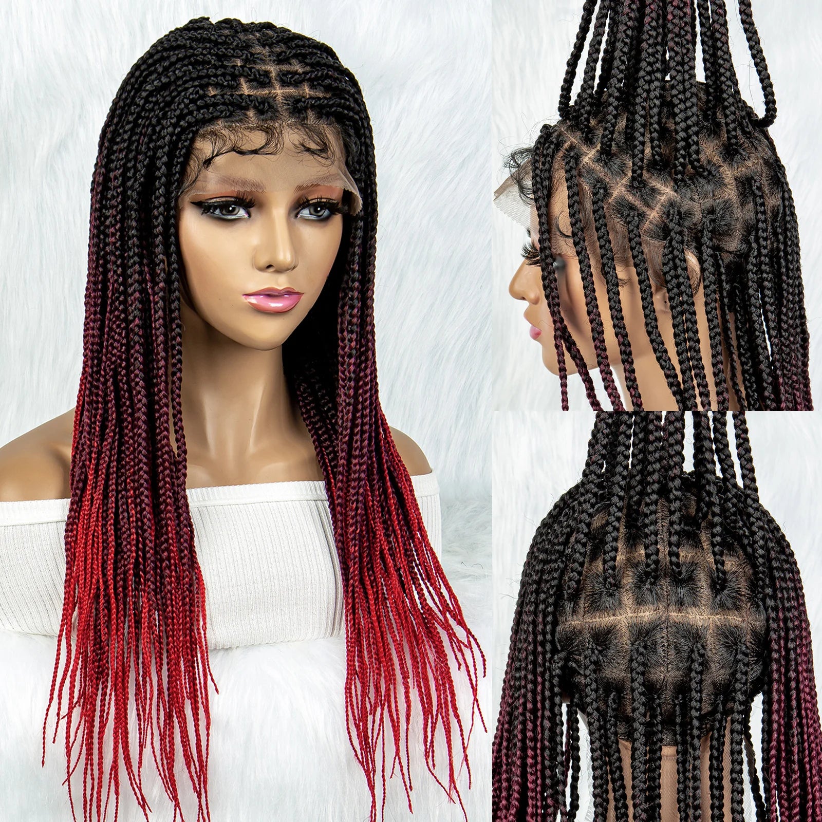 Colorful Knotless Box Braids Wig | Full Lace Front with Baby Hair Luxegan