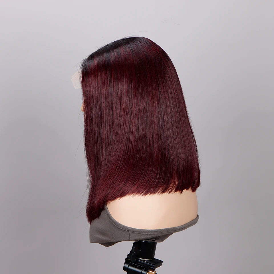 Ombre 1B/99J Burgundy & 1B/27 Honey Blonde Straight Bob Wig | HD Transparent Lace Front Human Hair (Glueless) Luxegan