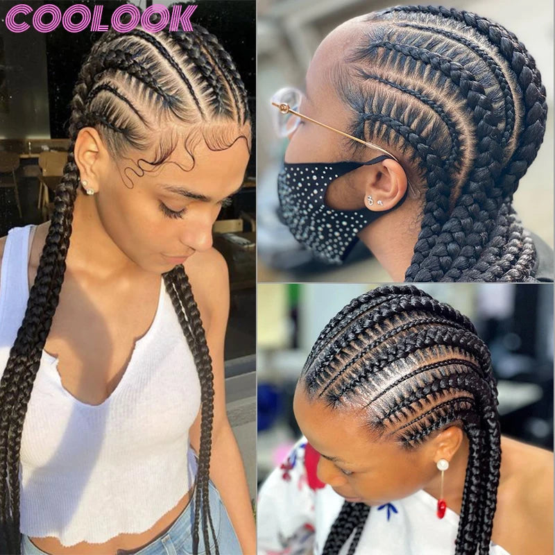 36" Cornrow Knotless Braids Wig | 360 Full Lace | Baby Hair | Synthetic Luxegan