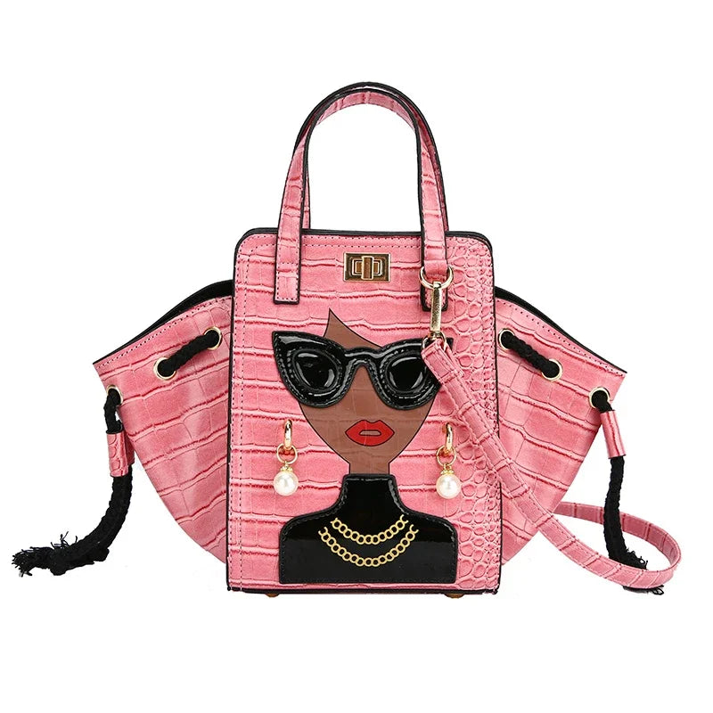 Cartoon Girl Handbag High Quality PU Leather Shoulder Bag for Women | Pearl Crossbody Bag Designer Messenger Bag Female Satchel Luxegan