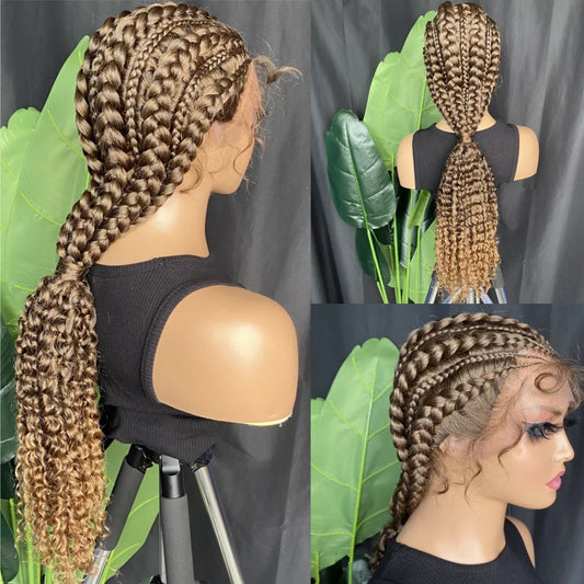 28" Double Dutch Cornrow Braids Wig | Lace Front | Twist Accents | Baby Hair | Kanekalon Luxegan