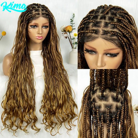 KIMA Twisted Boho Braided Wigs Curly Dreadlocks Full Lace Knotless Synthetic Box Braids Wig  Curly Wigs for Black Women