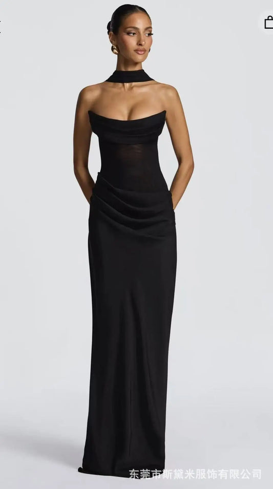 Embroidered Bow-Neck Backless Sleeveless A-Line Mini Dress – Satin Finish, All Season Luxegan