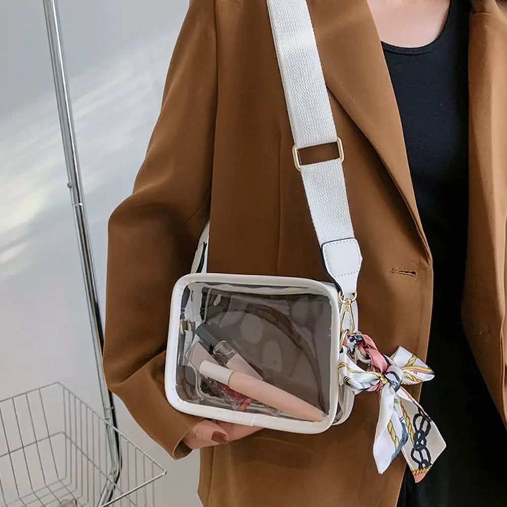Fashion Transparent PVC Jelly Handbag | Solid Color Shoulder Messenger Crossbody Bag for Women & Girls (Ribbons Excluded) Luxegan