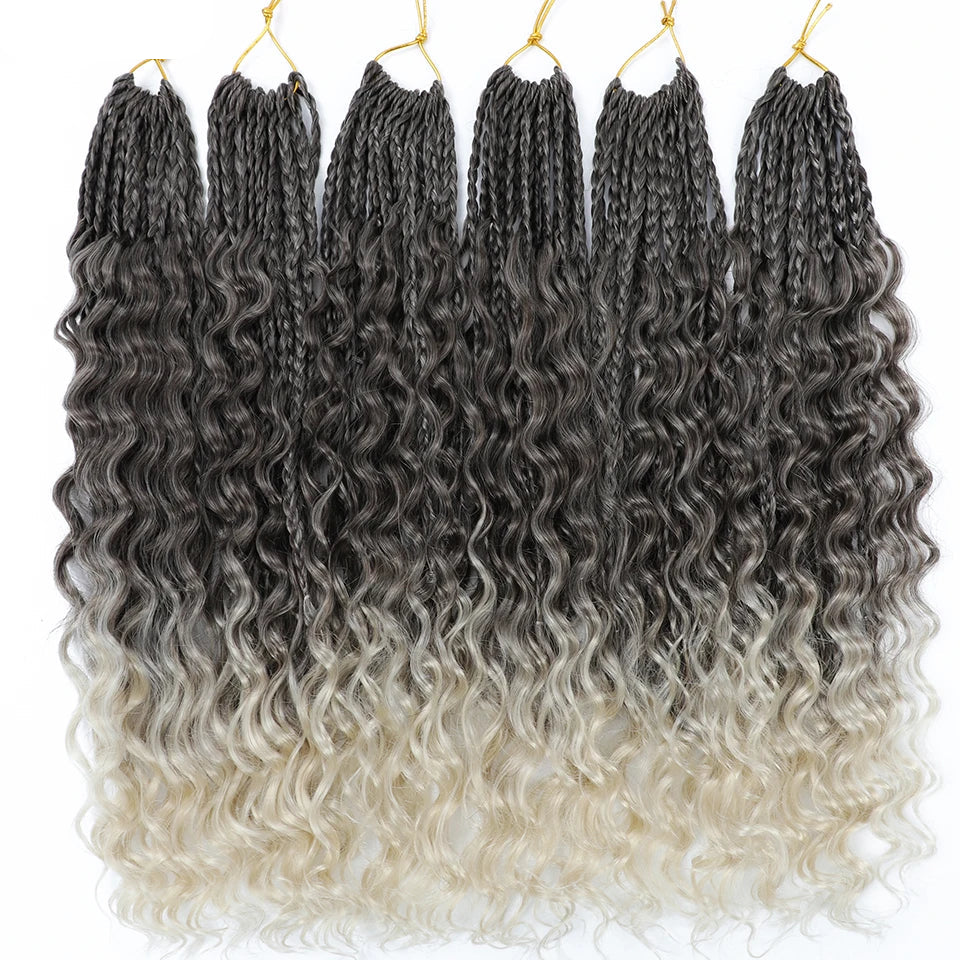 Ombre Goddess Box Braids Crochet Hair with Curly Ends | 14 Inch | 1-6 Packs Luxegan