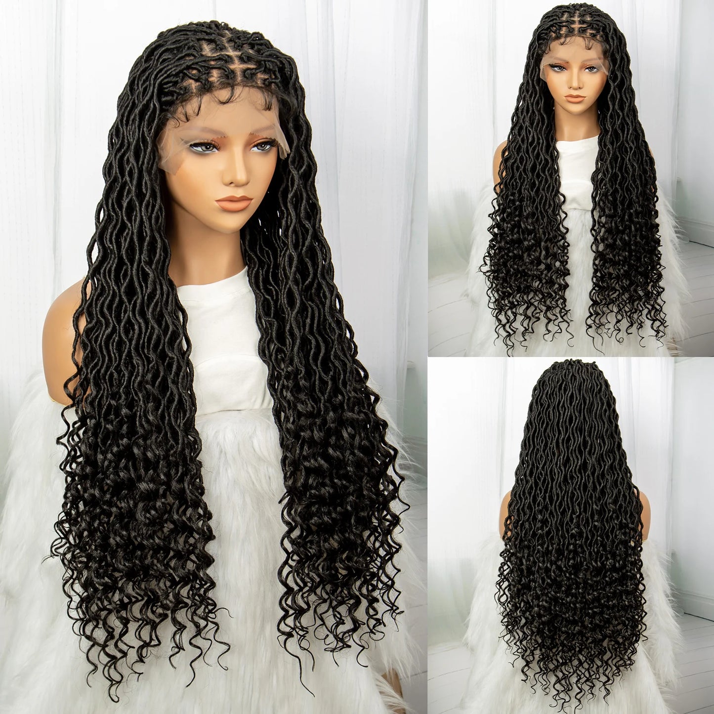 32 Inch Goddess Locs Lace Front Wig | Curly Ends | Faux Locs | Synthetic Hair | With Baby Hair