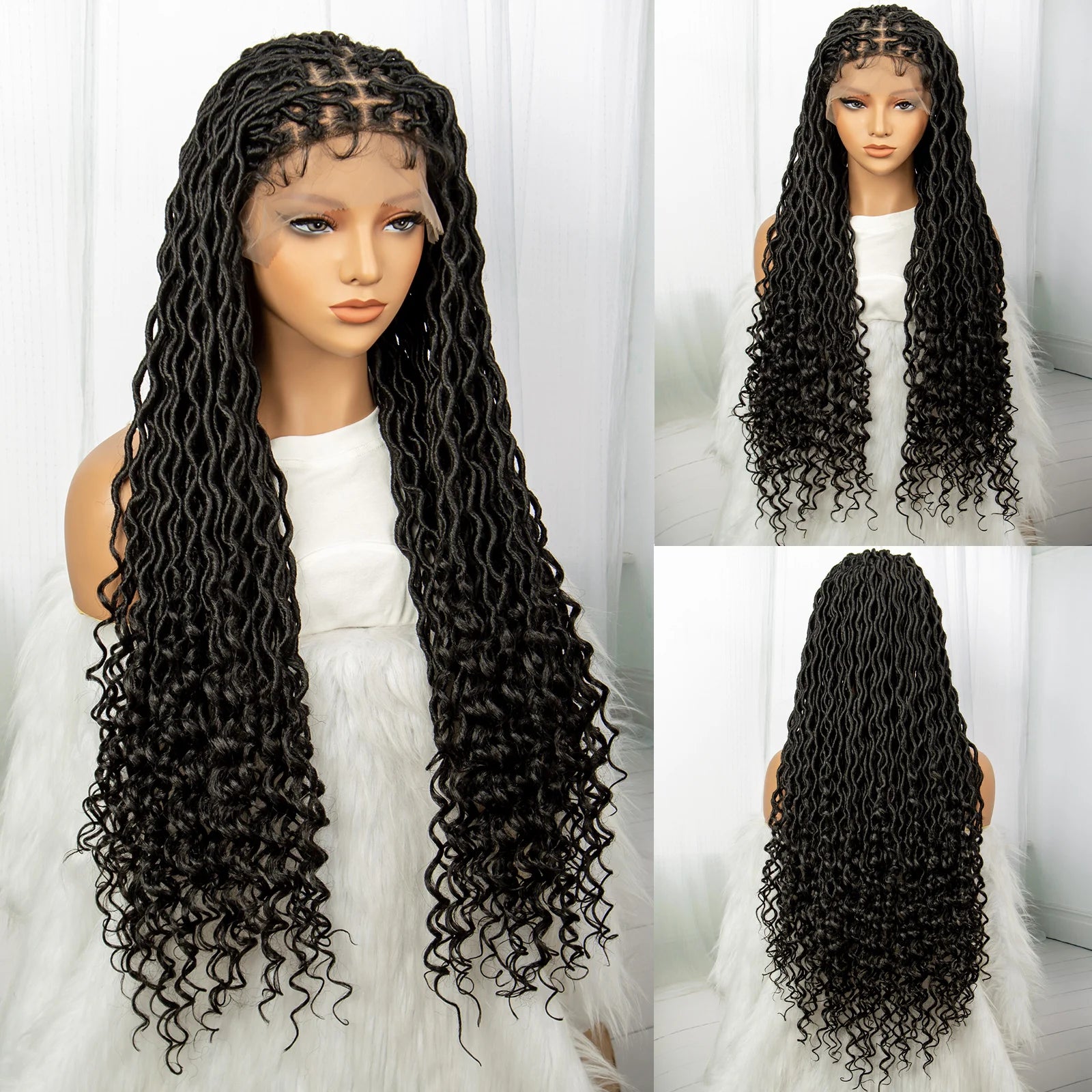 32 Inch Goddess Locs Lace Front Wig | Curly Ends | Faux Locs | Synthetic Hair | With Baby Hair