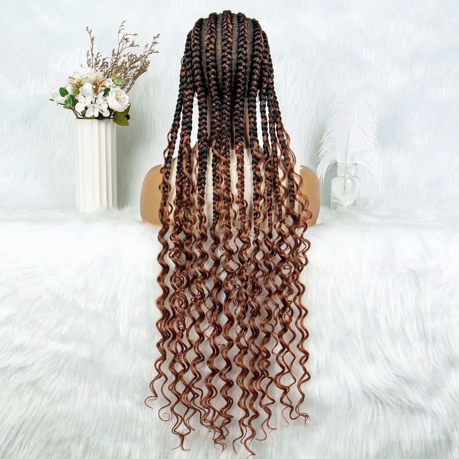 2024 KIMA Cornrow Water Wavy Braided Full Lace Wig with Baby Hair | Synthetic African Braid Lace Front Wig Luxegan