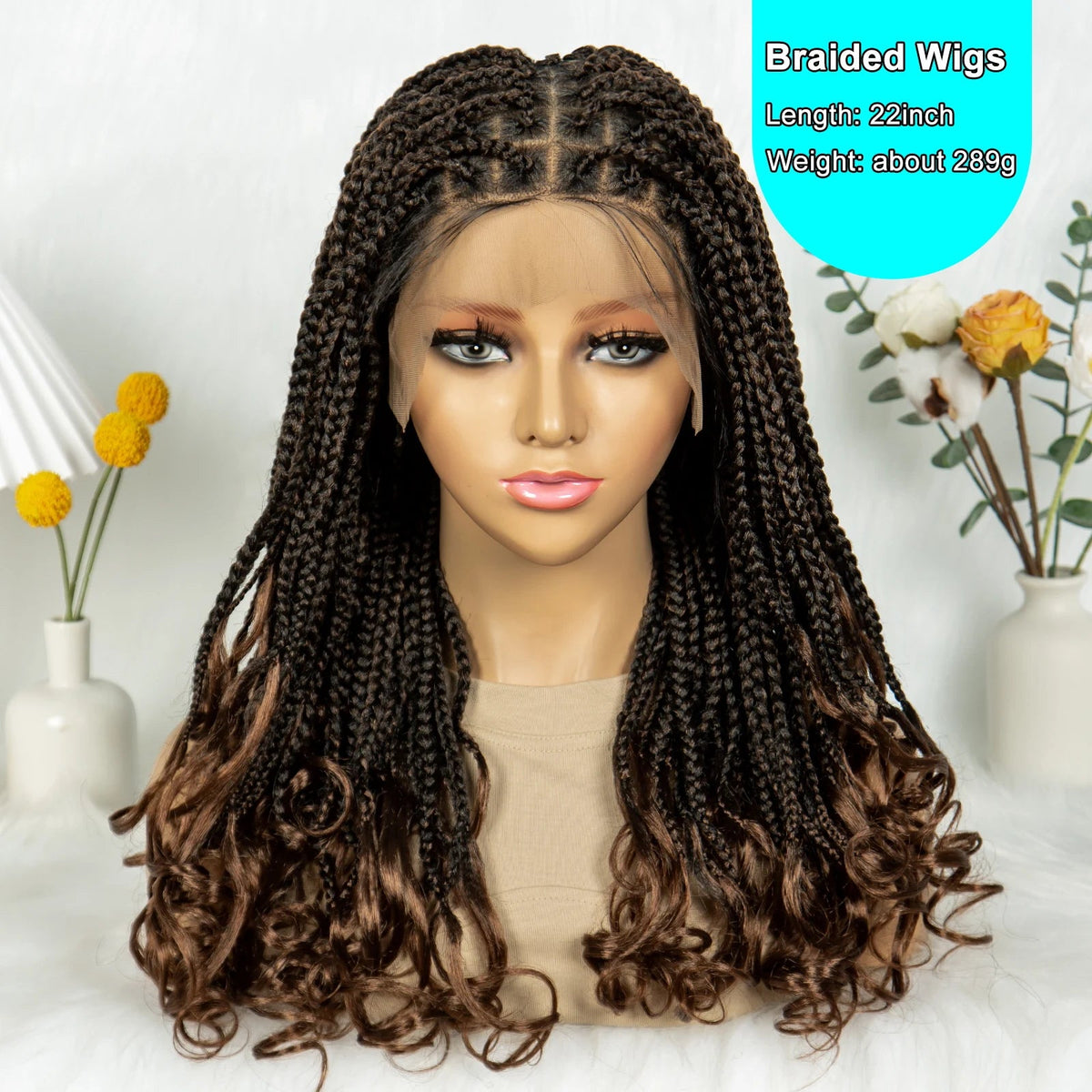 Kima Goddess Box Braided Wigs Transparent Full Lace Braided Wig French Curly Ends with Baby Hair Braided Wigs for African Women Luxegan