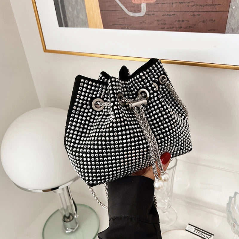 Luxury Women's Horseshoe Bucket Bag | New High Quality PU Leather One Shoulder Handbag (Exquisite Rivet & Chain Design) Luxegan