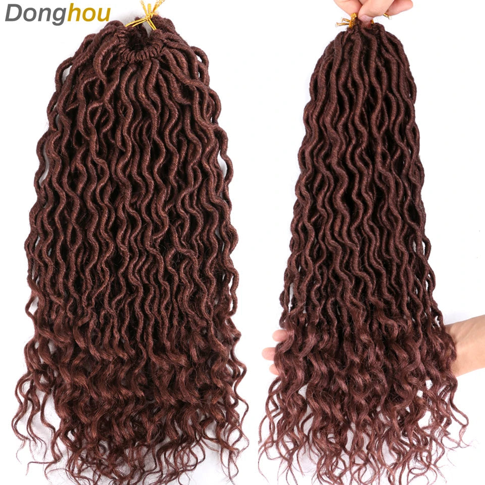 Goddess Faux Locs Crochet Hair | 18" Soft Curly Braids | Ombre Dreadlocks Extensions | 24 Strands/Pack Luxegan