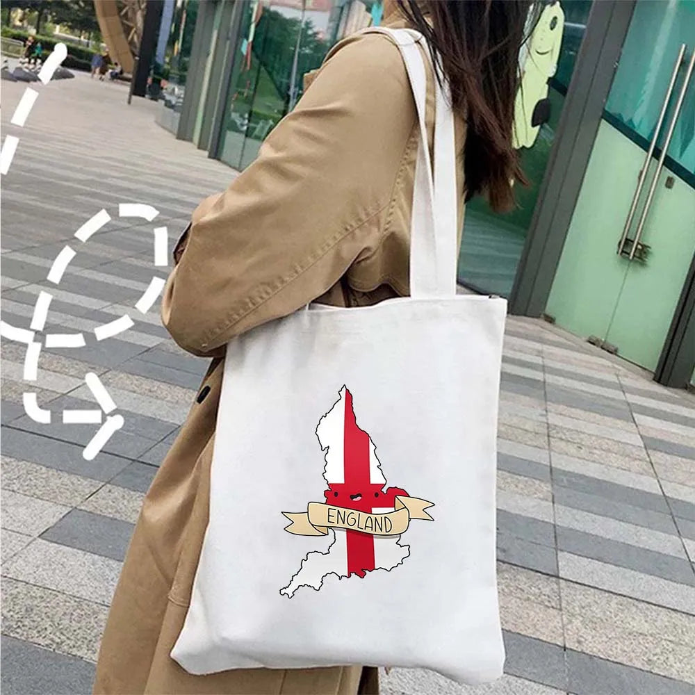 London Big Ben England Map Flag Canvas Tote Bag | UK City Landscape Skyline Shoulder Shopping Handbag (Women's Tourist Gift) Luxegan