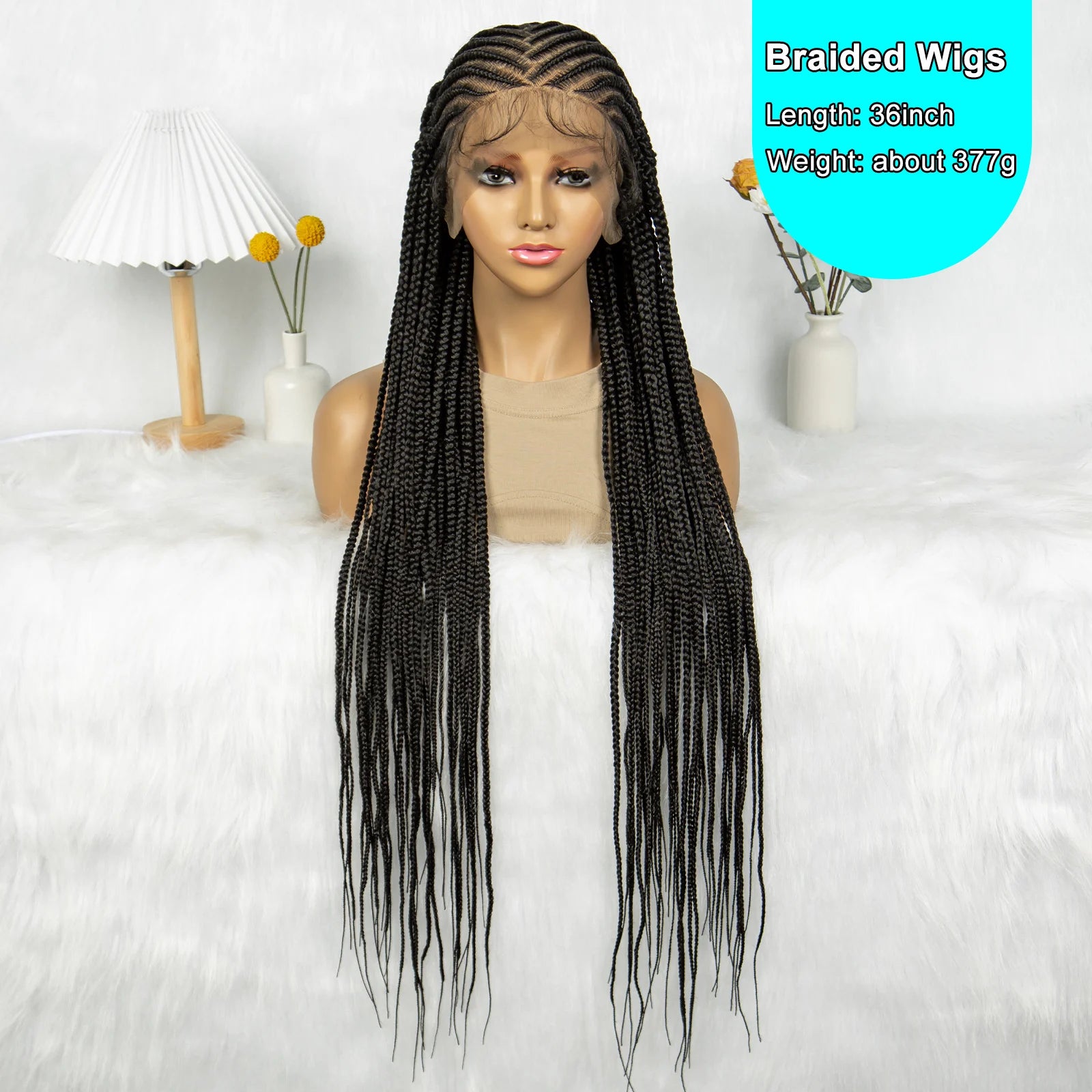 KIMA 36" Cornrow to Fulani Box Braids Wig | Full Lace Middle Part Luxegan