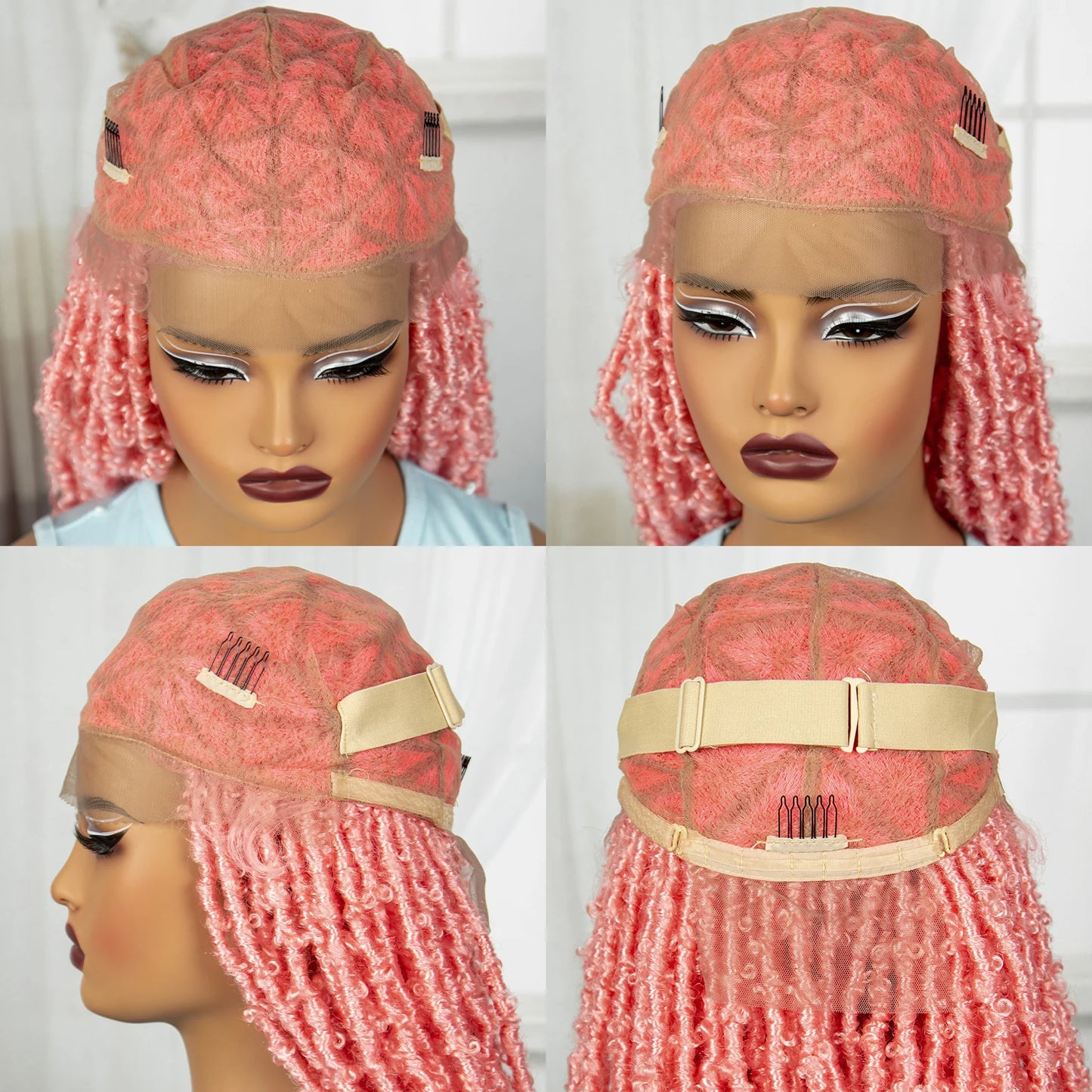 Pink Knotless Braids Wig with Curly Ends | Full Lace | Baby Hair Luxegan
