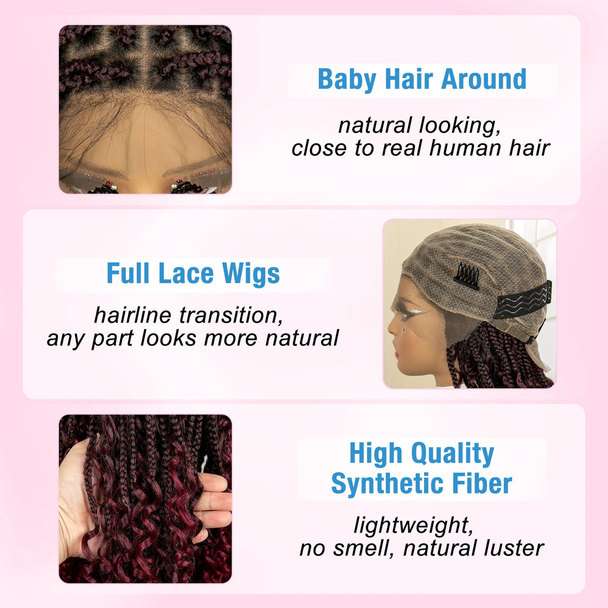 14" Burgundy Box Braids Wig | Full Lace | Kanekalon Fiber | Boho Braids | For Women - Luxegan