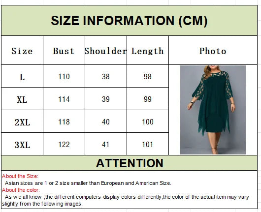 Solid Round Neck Three-Quarter Sleeve Hollow Out Regular Fit Straight Knee-Length Chiffon Dress – Spring/Summer Luxegan