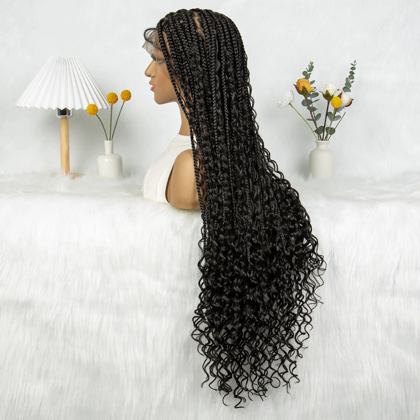Transparent Full Lace Goddess Boho Box Braids Wig with Baby Hair Luxegan
