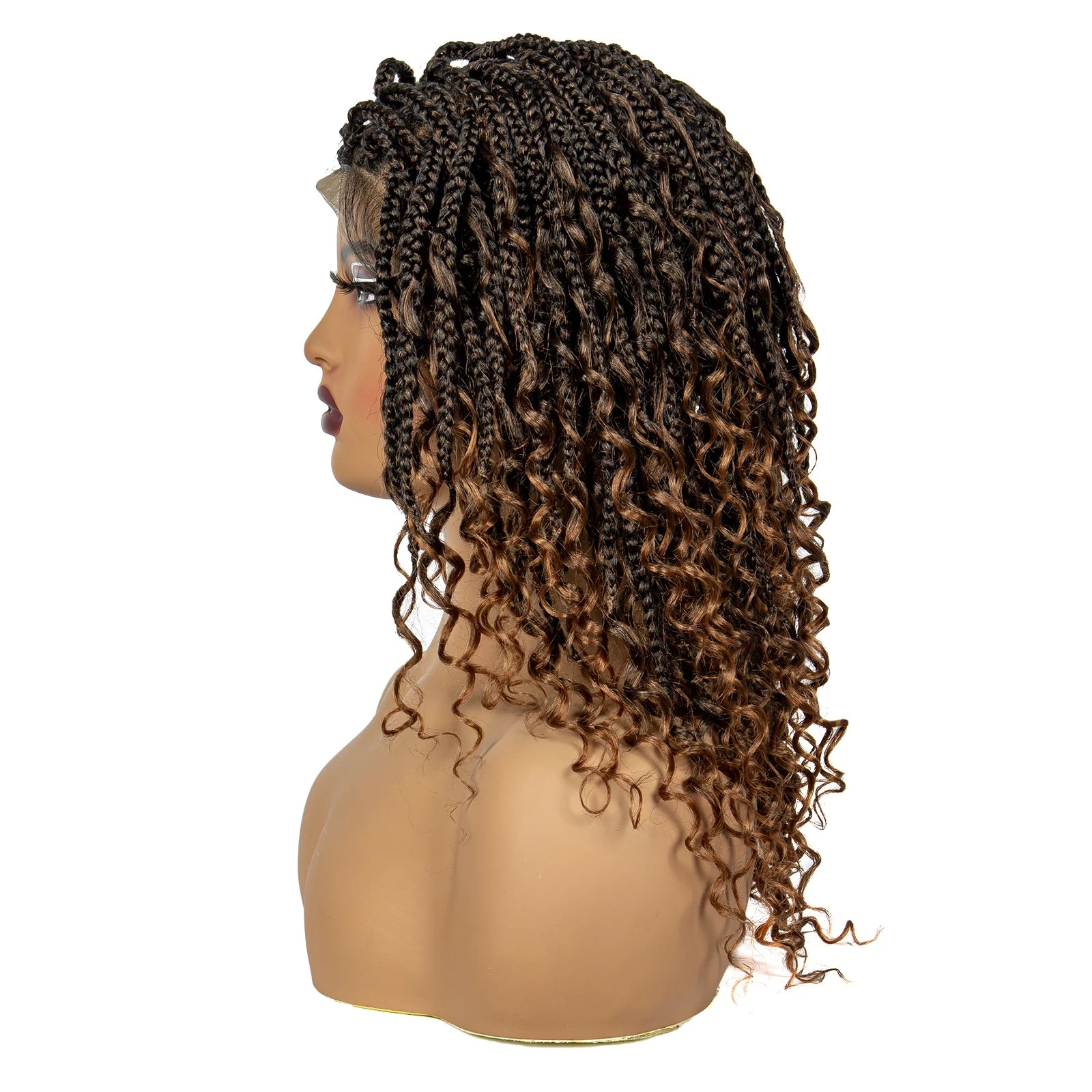 Boho Curly Ends Knotless Braids Wig | Transparent Full Lace | Baby Hair Luxegan