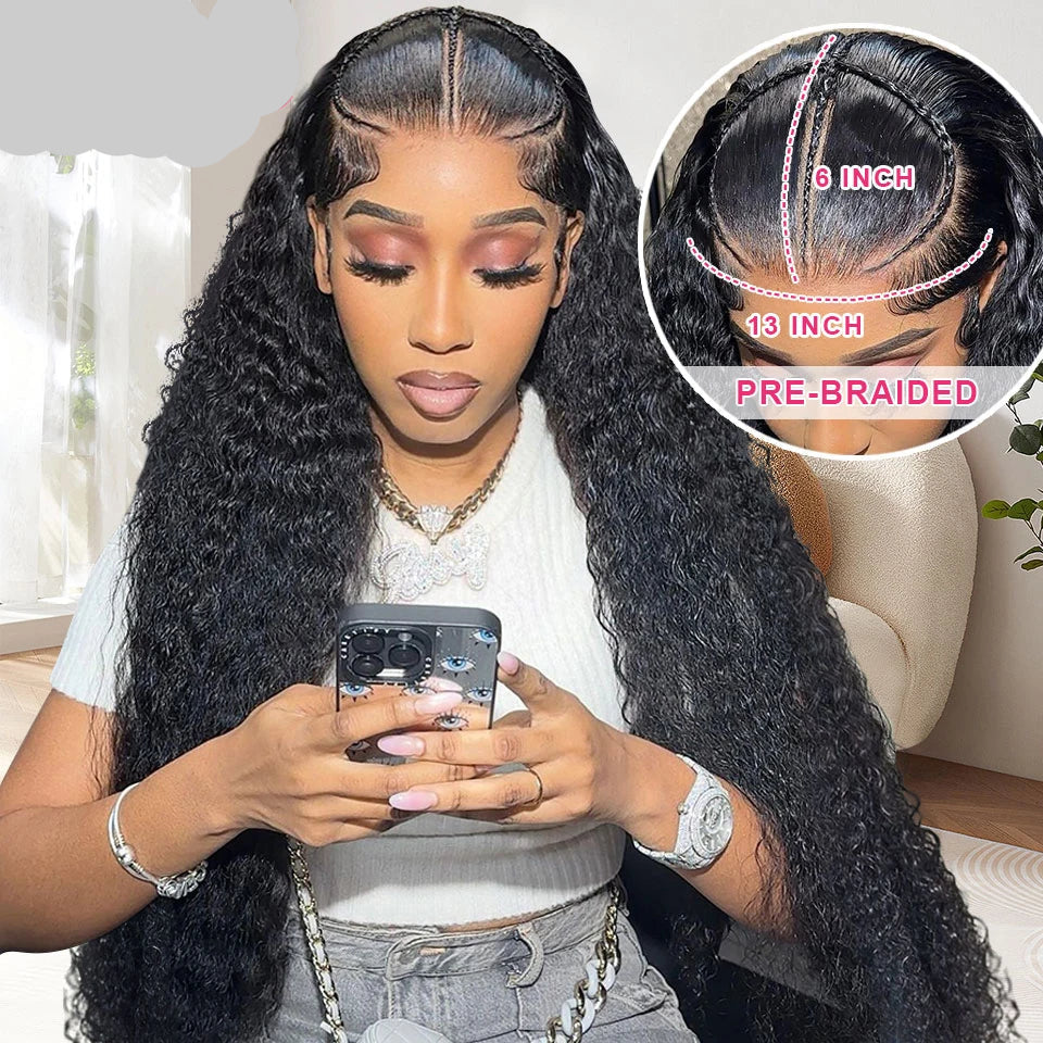 Pre-Braided Glueless HD Lace Front Wig | Deep Wave Human Hair | Ready-to-Wear Braids