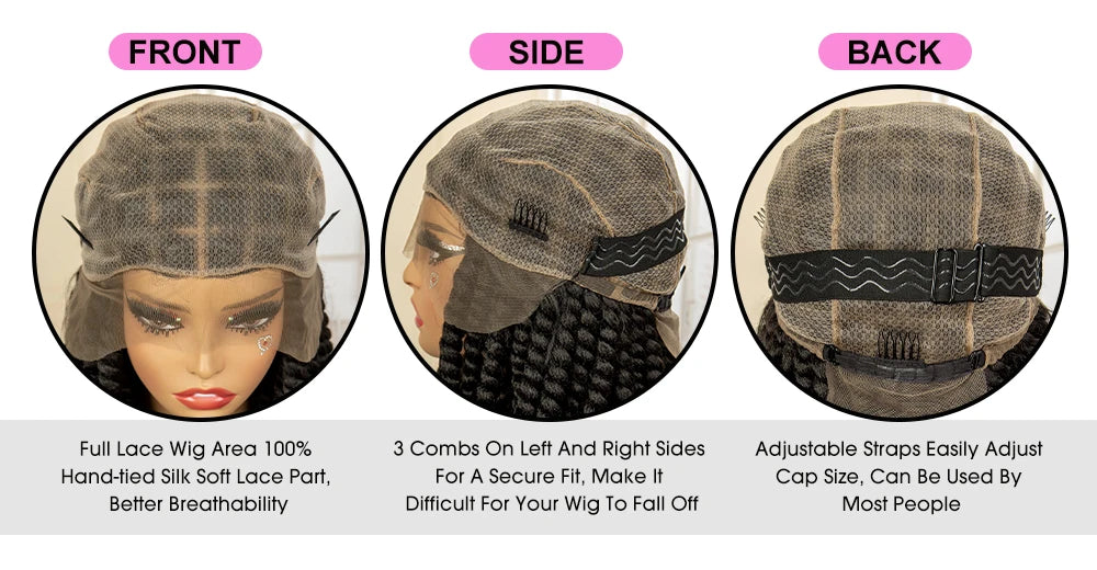 16 Inch Brown Twisted Braided Bob Wig | Full Lace | Kanekalon Fiber | For Black Women - Luxegan