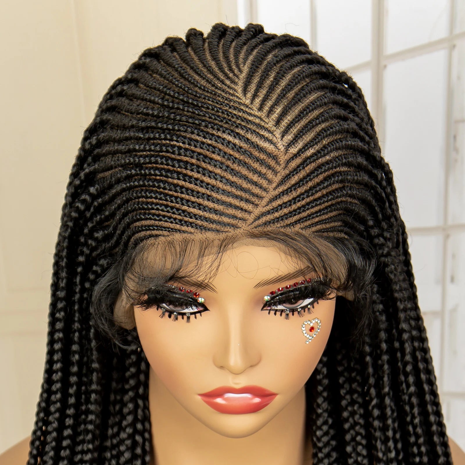 36" Full Lace Afro Cornrow Wig | Knotless Box Braids | Kanekalon Hair | For Black Women