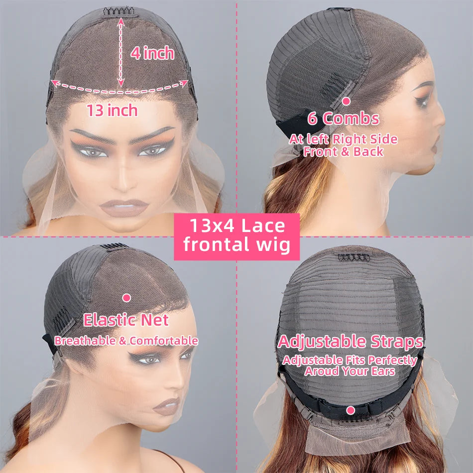 Highlight Ombre 4/27 Lace Front Wig | Honey Blonde Body Wave | Pre-Plucked Baby Hair | HD Lace | 200% Density - Luxegan