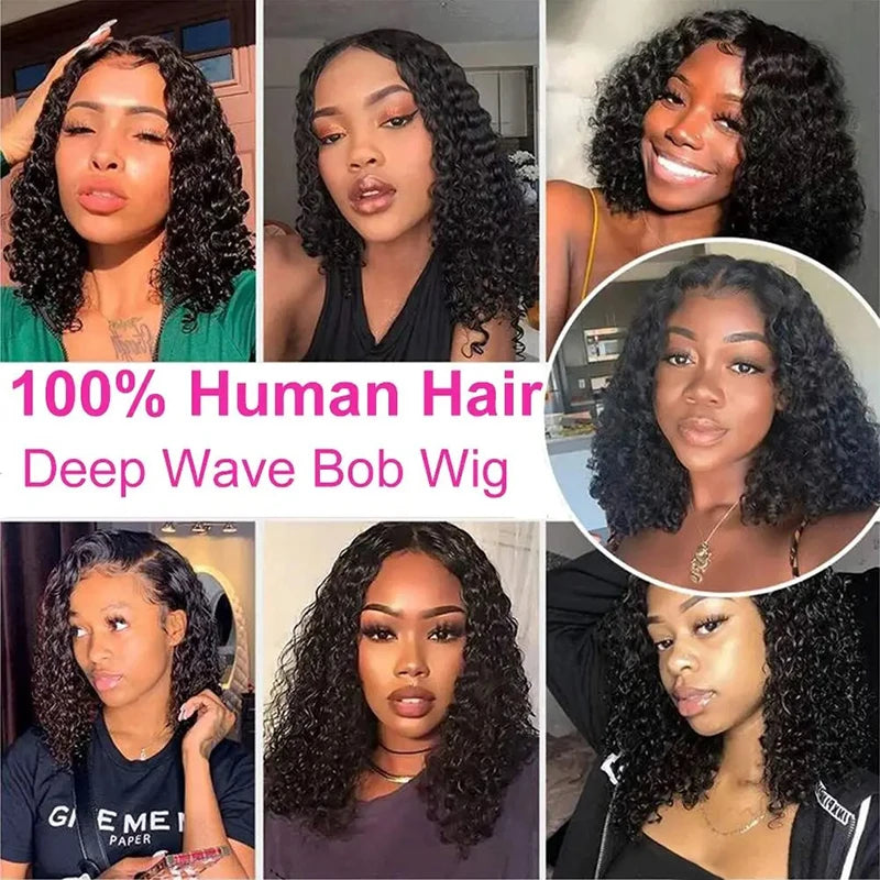 12" Deep Wave Bob Wig | 4x4 Lace Closure Wig | Brazilian Virgin Hair | Glueless Bob Wig
