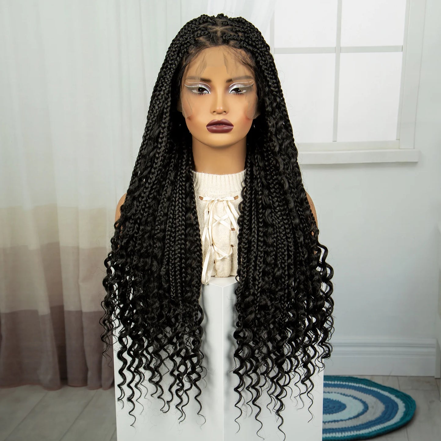 32" Boho Knotless Braids Wig | Natural Curly Ends | Full Lace | Baby Hair Luxegan