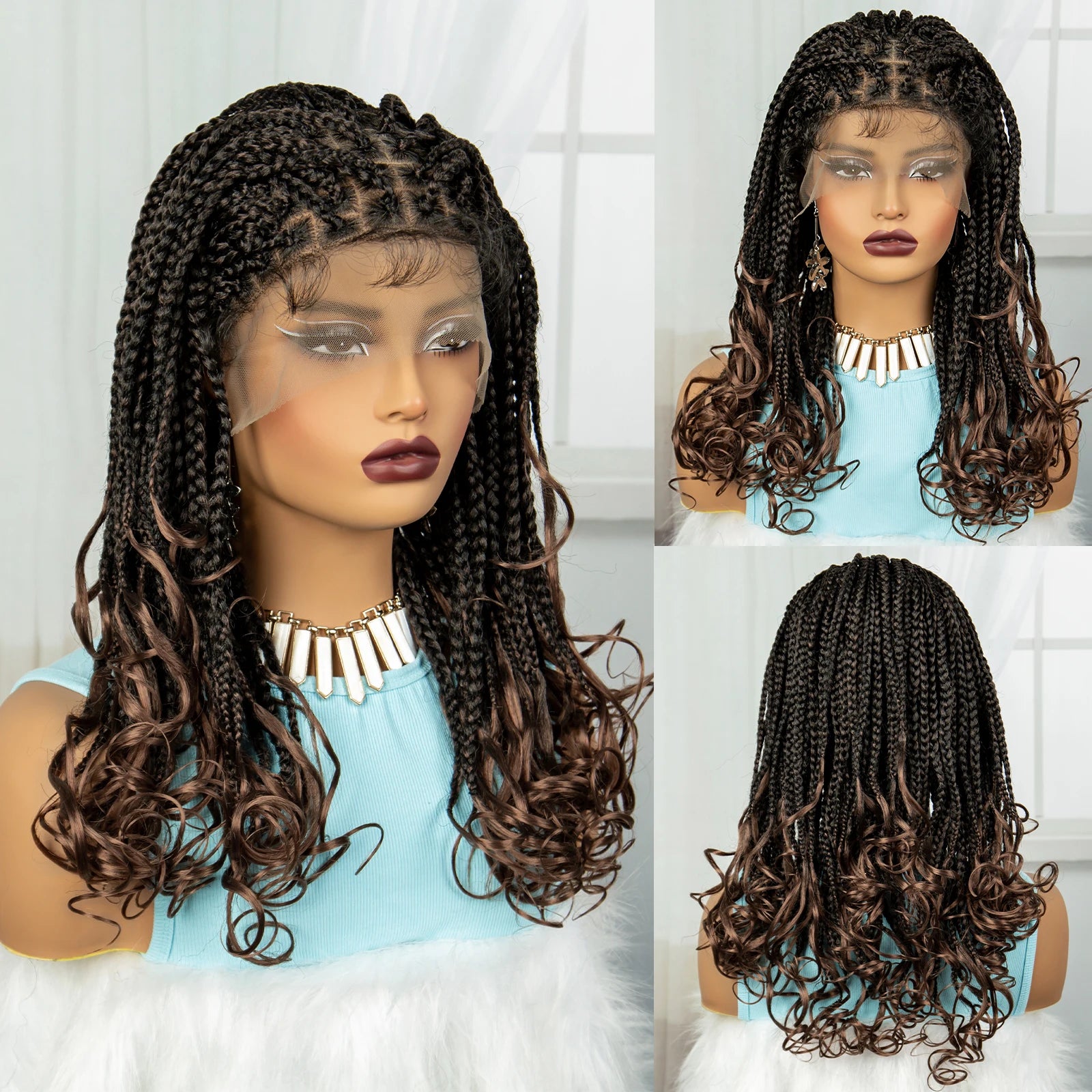 360° Full Lace Knotless Braids Wig with Wavy Ends | Baby Hair Luxegan
