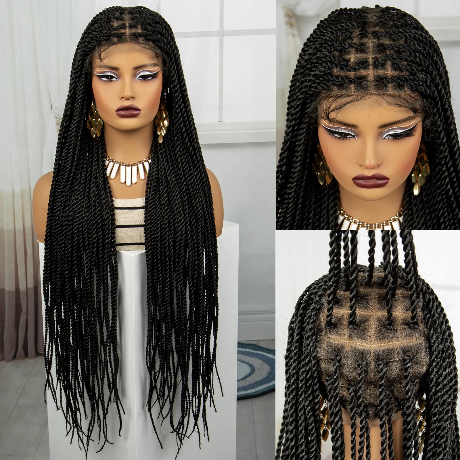 40" 360° HD Full Lace Knotless Twist Braids Wig | Blended Long Box Braids Luxegan