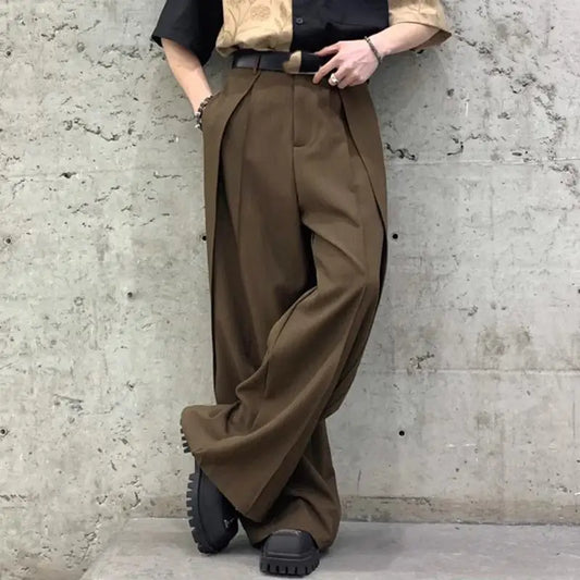Korean Style Straight Trousers | Sophisticated Mid-Waist Loose Silhouette | Elegant "Full-Length" Streetwear Joggers | "Dignified" Elastic Waist Button Pants for Radiant Versatile Styling Luxegan