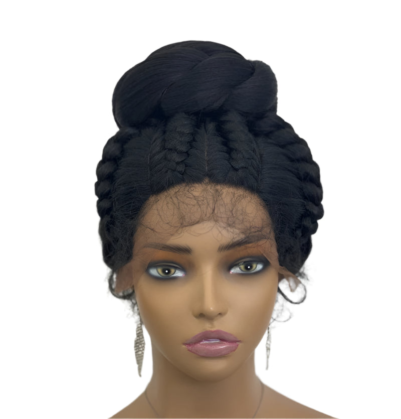 Bun Updo Braided Wig | Cornrow Accents | 1B/30 Ombre | Lace Front | Baby Hair | Synthetic Hair