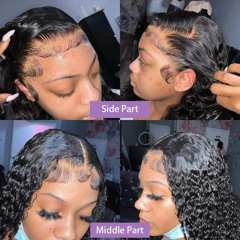 250% Density Brazilian Deep Curly Short Bob Wig | 13x4 HD Transparent Lace Front & 4x4 Deep Wave Closure Human Hair Wigs for Women Luxegan