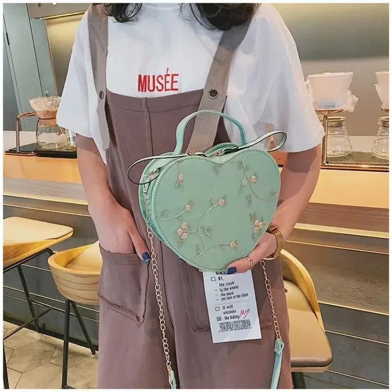 Fashionable Lace Peach Heart Small Bag Women | New Trend Ladies Cross Stitch Shoulder Bag | Personalized Hand-held Shoulder Bags Luxegan