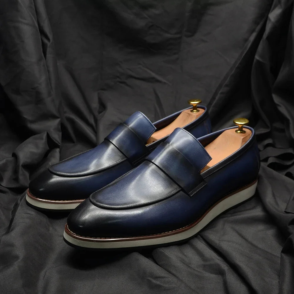 Luxury Men's Duotone Plain Toe Oxfords | Real Leather Wingtip Brogue Casual Dress Shoes (Height Increasing) Luxegan