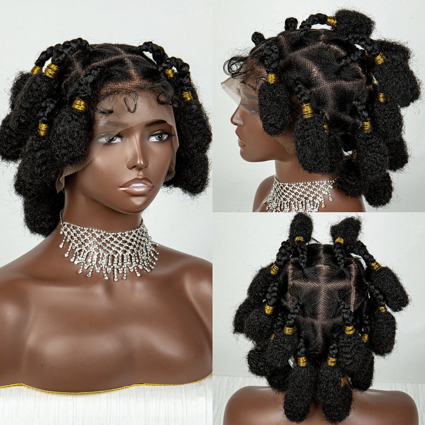 Handmade Bantu Knots Braided Wig | Short Knotless Braids | Full Lace Wig with Baby Hair | Synthetic Braiding Wig for Black Women